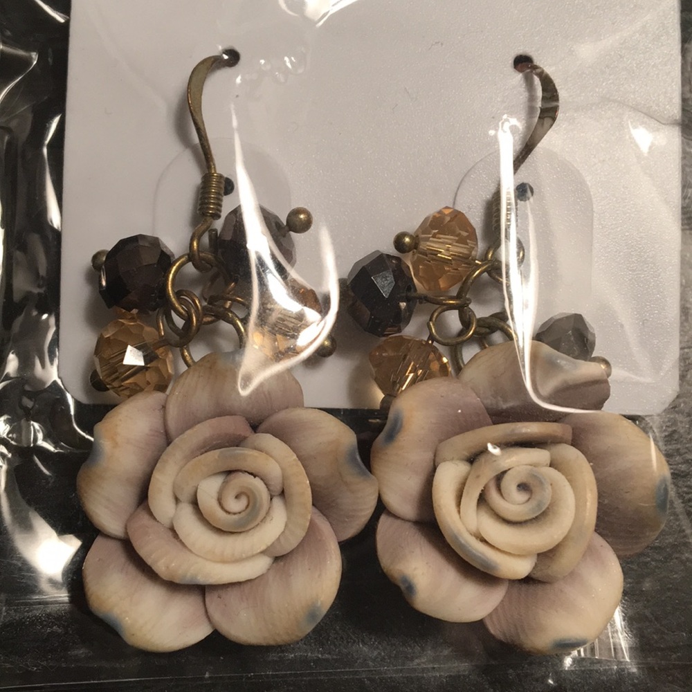 Rose & Bead Earrings - Vintage